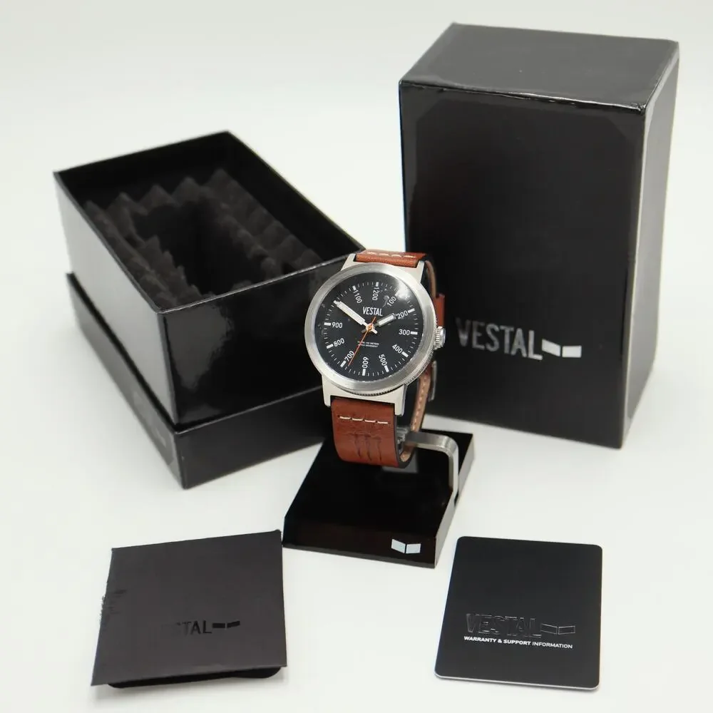 Vestal Retrofocus Mens 44mm Field Watch Monster Italian Leather w New Battery